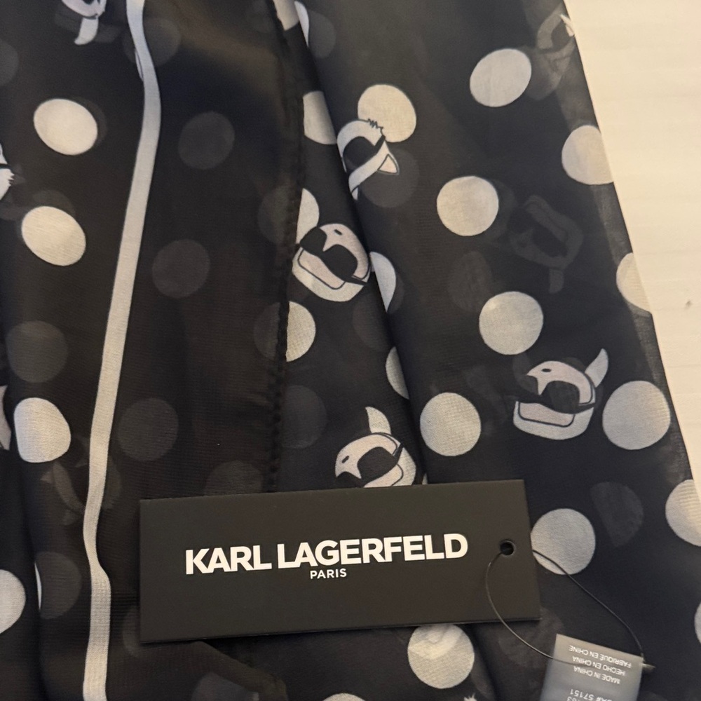 Karl Lagerfeld Black Scarf with White Dots - Picture 2 of 9